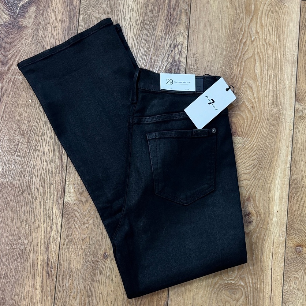 NWT 7 for all mankind Black Denim Slim Kick Jeans